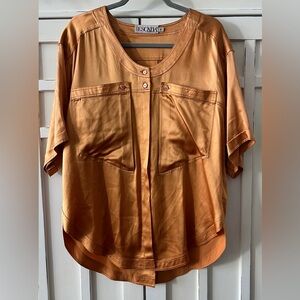 Vintage ESCADA 100% Silk Top Short Sleeve Gold Size 40 Like New